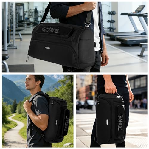 Goloni Gym Bag for Men & Women,40L Large 3 in 1 Sports Travel Duffel Bag with Shoes Compartment and Wet Pocket,Weekender Overnight Backpack,Black - color: Black