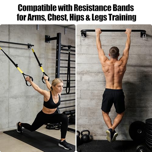 Wall Mounted Doorway Pull Up Bar, Carbon Steel Chin Up Bar and Pull Up Bar with Reinforced Steel Plate Support for Joists and Wall Studs, Strength Training Workouts