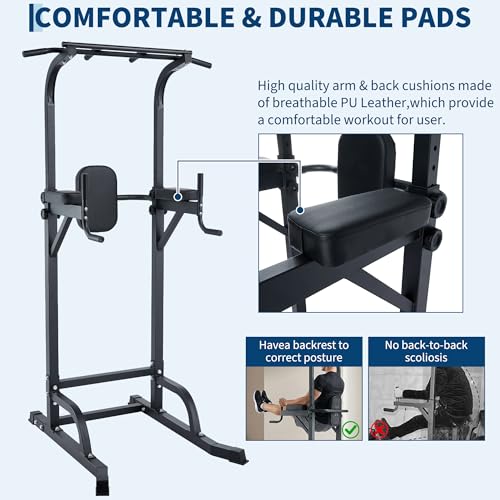 Free Standing Power Tower Pull Up Bar and Dip Station,Adjustable Strength Training Pull-Up Bars for Full Body Workout, Multifunction Dip Station Home Gym for Pull-Ups, Dips, Push-Ups, Leg Raises