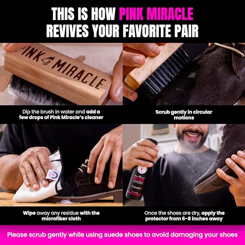 Pink Miracle Shoe Care Kit - Includes 8 oz. Shoe Cleaner and Brush, The Protector Sneaker Repellent Spray, Shoe Cleaning Wipes (5), and a Microfiber Towel