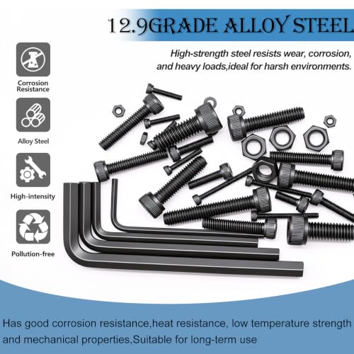 mxuteuk 2000PCS Metric Screw Assortment Kit,M6 M5 M4 M3 M2 Machine Screws,12.9 Carbon Steel Black Zinc Plated Hex Socket Head Cap Bolts Nuts and Washers Kit for 3D Printing DIY - size: 2000PCS M2 M3 M4 M5 M6, style: Hex Socket Head