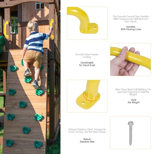ESPETS 4 Pack of 10 Inch Yellow Metal Outdoor Playground Handles | Rust-resistence Metal Playset Accessories, Playhouse ladder handles, Indoor Monkey Bars, Treehouse, Climbing walls handles - color: Yellow