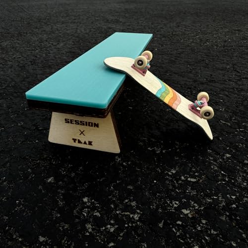 Teak Tuning x Session Wooden Fingerboard Obstacle - The Bench, Baltic Birch Wood with Teal Acrylic Surface, 7 7/8 x 1 3/4 x 1 3/4 Inches