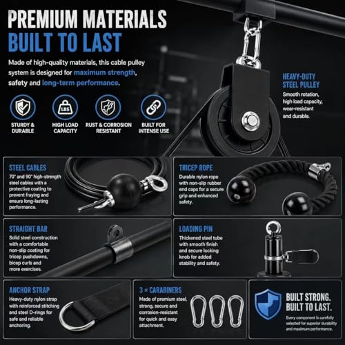 Cable Pulley System Gym,Fitness LAT and Lift Pulley System Dual Cable Machine with Upgraded Loading for Triceps Pushdown,Biceps Curl,Back,Shoulder Workouts Home Gym Equipment