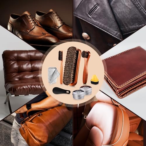 17Pcs Leather Shoe Polish Set Travel Boots Shine Care Kit Horsehair Brushes for Men Him Husband Dad (Style A)