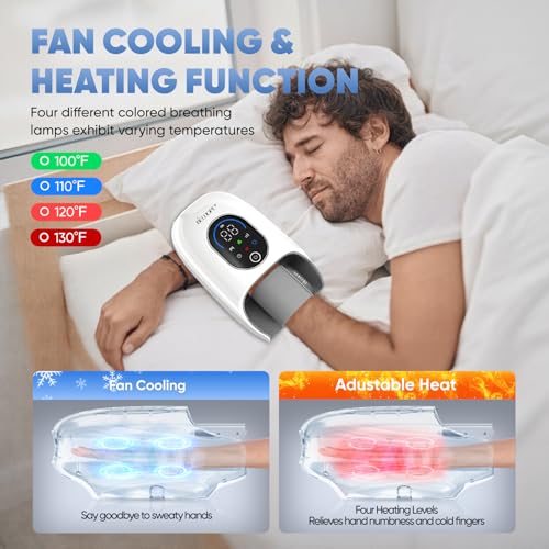 Hand Massager with Heat and Compression for Arthritis and Carpal Tunnel Relief, Finger Wrist Massager with 9 Modes & Hot Cold Therapy, Gifts for Women Men, White - color: White