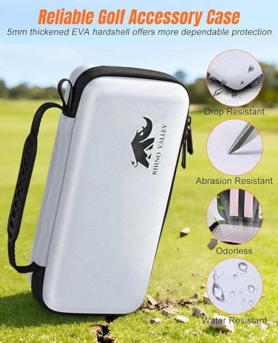 Rhino Valley Golf Glove Holder Case, Golf Accessories Organizer Bag with Glove Shaper for Phone, Gloves, Balls, Tees, Markers, Divot & Repair Tools, Gifts for Golfers Men Women - style: Golf Glove Case- White