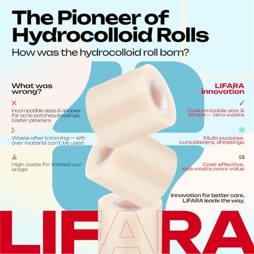 LIFARA Hydrocolloid Roll for Wound Care - Cut-to-Size, Hydrocolloid Patch Bandages with Self-Adhesive, Ultra Absorbent & Waterproof, First Aid Kit Essential (11.8mil/ 0.3mm Thickness, 2in*12ft) - size: 2in*12ft, 11.8mil/ 0.3mm Thickness