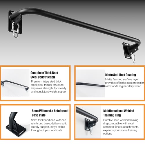 Wall Mounted Doorway Pull Up Bar, Carbon Steel Chin Up Bar and Pull Up Bar with Reinforced Steel Plate Support for Joists and Wall Studs, Strength Training Workouts