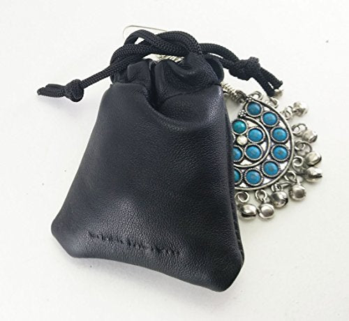 3 Pack Lambskin Leather Drawstrings Pouch: Black, 11.5cm X 11.5cm - color: Black