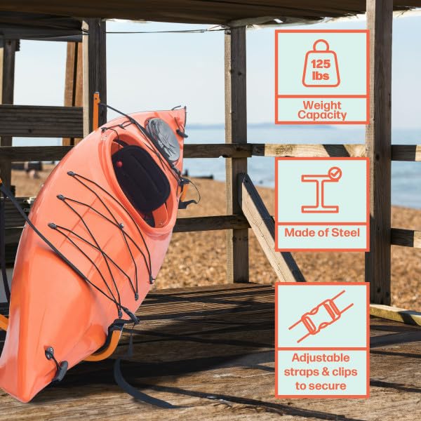 RAD Sportz Kayak Storage Hooks - Set of 2 Wall-Mounted Hangers with 125lbs Capacity for Kayaks, Surfboards, Paddleboards, or Snowboards (Orange)