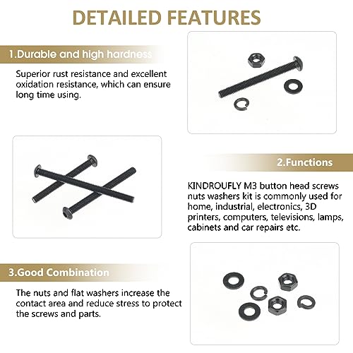 402 Pieces Black M3 x 30/35 /40/45 /50 mm Button Head Socket Cap Screws Nuts Washers Assortment Kit, 10.9 Grade Alloy Steel - size: M3 x 30/35/40/45/50mm, style: Button Head