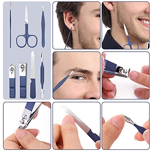 Aceoce Travel Manicure Set Pedicure Kit Nail Clippers Set Grooming Kit | Stainless Steel Nail Clippers Nail Tools with Travel Case Manicure Pedicure Set Professional Nail Care Kit Gifts for Men - color: Blue