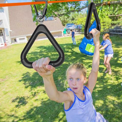 Dolibest 2PCS Monkey Bars, Triangle Trapeze Swing Bar with 2PCS Triangle Carabiners, Outdoor Play Equipment, Swing Set Accessories Monkey Rings, Obstacle Ring Toys Set for Kids, Black - color: Black2-2 Pack