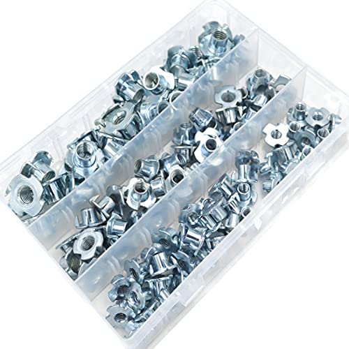 T Nuts 1/4"-20,5/16"-18, 3/8"-16,Hincell 120pcs Zinc Plated Steel T-Nut 4 Pronged Tee Blind Nuts Assortment Kit for Wood, Rock Climbing Holds, Cabinetry, Furniture,etc. - size: 1/4"-20,5/16"-18,3/8"-16(120pcs Assortment)