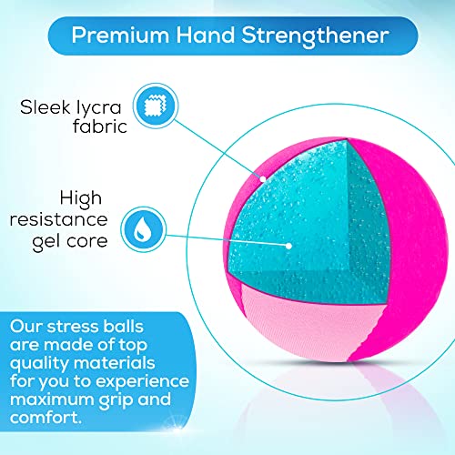 Serenilite Hand Therapy Exercise Stress Ball Bundle - Tri-Density Stress Balls for Adults & Grip Strengthening - color: Purple, Pink