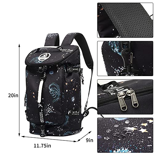 Kalesi Cool Gym Duffle Bag Backpack 4-Way Waterproof with Shoes Compartment for travel Sport Hiking laptop Lightweight - color: Starry Sky