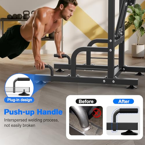 RELIFE REBUILD YOUR LIFE Power Tower Pull Up Bar Station Workout Dip Station for Home Gym Strength Training Fitness Equipment - color: Black-01