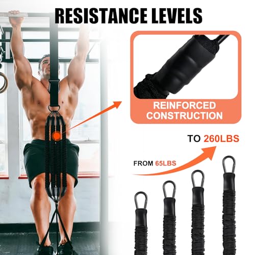 4 Pull Up Assistance Bands with Foot Rests, Extension Strap | Adjustable Resistance Bands for Home Gym, Pull Ups and Strength Training, Suitable for Beginners, Full-Body Workouts