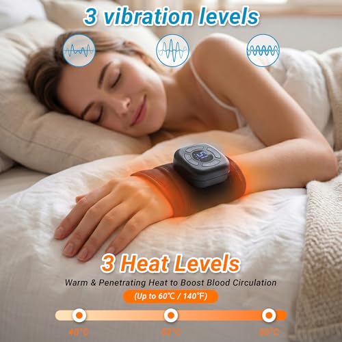 Air Compression Wrist Massager with Heat & Vibration, Cordless Portable Hand Massager with Multiple Modes Intensity Levels for Office Workers, Gamers (Can Be Used with Both Hands)