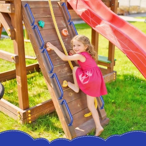 Dolibest 6 Pack 17 Inch Playground Handles, Metal Monkey Bars Indoor & Outdoor, Heavy Duty Ceiling Grab Bars & Wider Base for Climbing Frames, Treehouses, Swing Sets, Wall Ladders & Bunk Beds –Blue - color: ‎blue 2- 17 Inch-6pcs