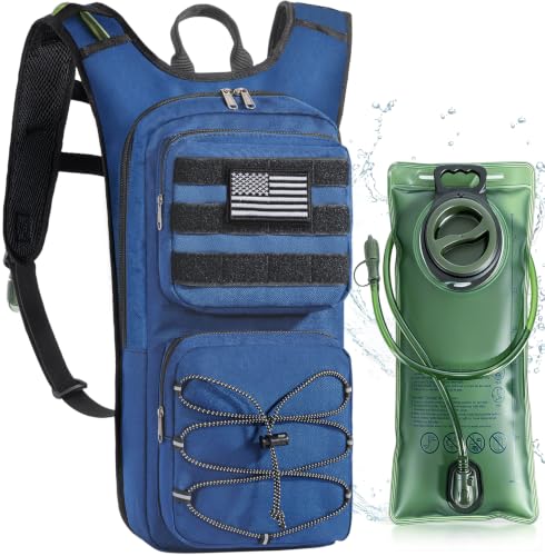 Hydration Backpack, Tactical Molle Water with 3L TPU Water Bladder | Lightweight Military Hydration Daypack for Hiking, Running, Cycling, Climbing, Biking, 105 oz, Breathable Back Panel - color: Blue