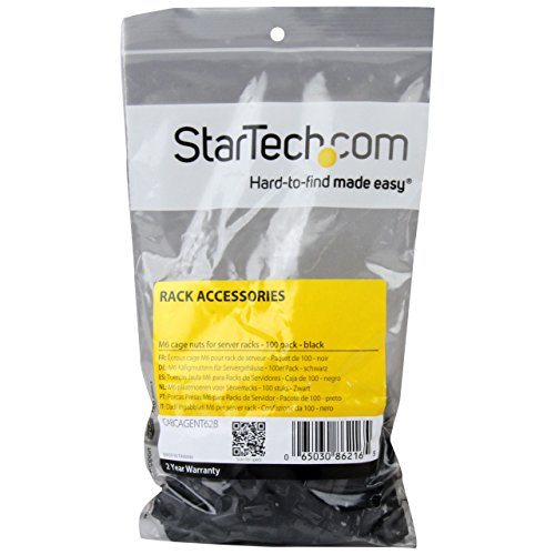 StarTech 100-Pack M6 Square Hole Cage Nuts & Tool, 19in/10in, Black, TAA | Mounts servers and AV equipment, Install tool for fast seating, Square-hole rails, GSA Schedule - color: Black, size: 100-pack, style: Cage Nut only