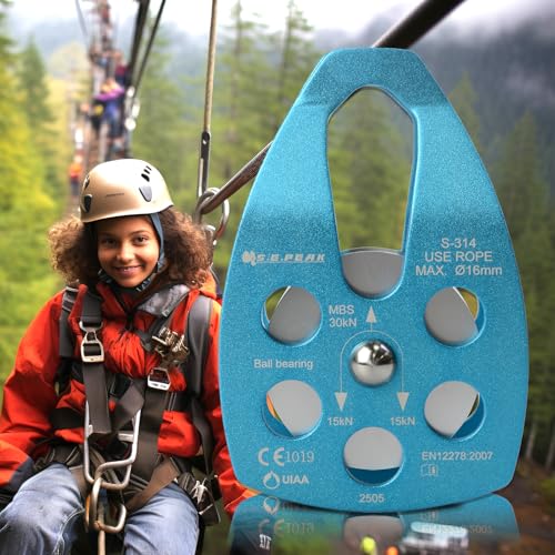 SEPEAK 30kN Large Rescue Pulley Sheave with Swing Plate CE UIAA, Portable Outdoor Climbing Pulley for Backyard Zipline,Fits Rope up to 16 mm/Holds Up to 6750lbs - color: Blue