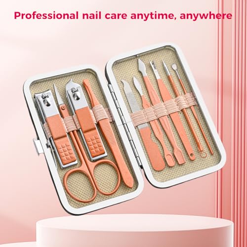 Nail Clippers Set, 10 PCS Professional Manicure Set and Pedicure Kit with Travel Case,Stocking Stuffers, Christmas Gift for Men and Women - color: Pink