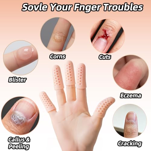 Gel Finger Cots 20 Pcs with Air Holes, Silicone Finger Protectors & Thumb Guards for Wounds, Cracking, Arthritis & Trigger Finger Pain Relief, Reusable Finger Covers & Sleeves in Nude