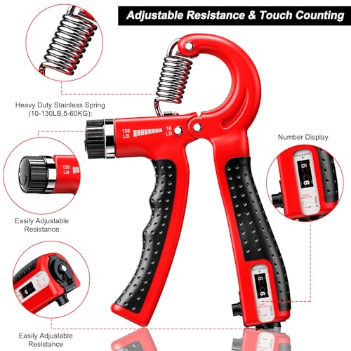 KDG Hand Grip Strengthener 2 Pack Adjustable Resistance 10-130 lbs Forearm Exerciser，Grip Strength Trainer for Muscle Building and Injury Recovery for Athletes - color: Red