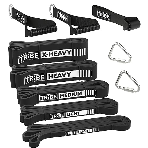 Long Resistance Bands Set, 5 Pull Up Assistance Bands for Working Out | 5 resistance levels, natural latex construction, exercise bands for strength training, stretching and physical therapy - color: Black 2