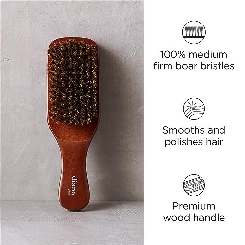Diane Premium 100% Boar Bristle Club Wave Brush for Men and Barbers – Medium Bristles for Thick Coarse Hair – Use for Detangling, Smoothing, Wave Styles, Soft on Scalp, Restore Shine and Texture - style: Club Brush
