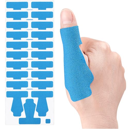 Precut Kinesiology Tape for Thumb, 30 PCS Self Adhesive Thumb Protecting Tape Big Toe Straps, Elastic Athletic Tapes, Breathable Latex-Free Tapes Finger Toe Patches for Joints Muscle Support (Blue) - color: Blue