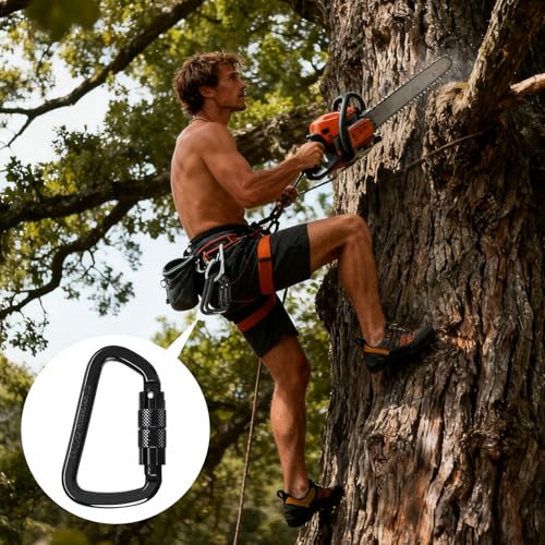 30KN Auto Locking Carabiner Clip Twist Lock Heavy Duty Carabiner for Climbing Rock Tree Rappelling Mountaineering Rescue Arborist Aerial Large Carabiners,D-Shaped,2PACK