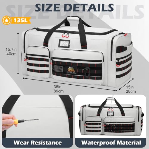 135L Extra Large Duffle Bag, Heavy Duty Sports Gym Travel Duffel Bag | for Basketball, Baseball, Hockey, Football, Helmets, and Pads - color: Grey