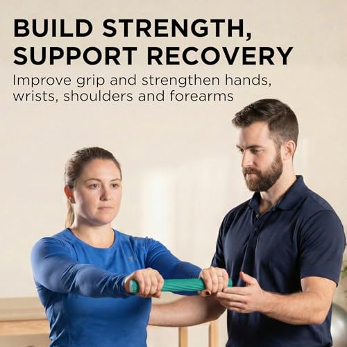 THERABAND FlexBar, Flex Bar, Physical Therapy, Tennis Elbow, M, Green | Flex therapy bar for physical therapy, wrist and forearm exercise, with non slip grip and compact design - color: Green - Medium, style: Old Version