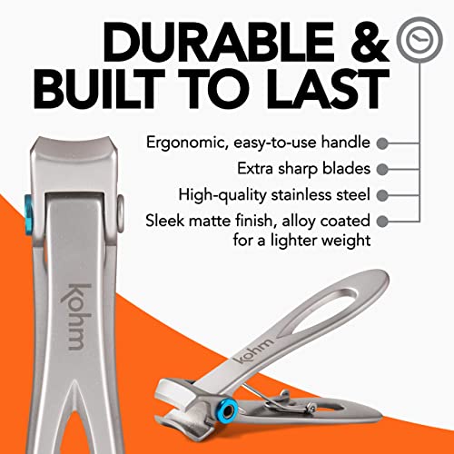 KOHM Nail Clippers for Thick Nails - Heavy Duty, Wide Mouth Professional Fingernail and Toenail Clippers for Men, Women & Seniors, Silver - color: Curved-silver