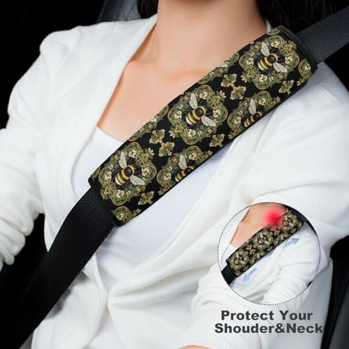 2 Pack Queen Bee Flowers Car Seat Straps Shoulder Pads Breathable Shoulder Protector for Elderly Support, Most Cars, Pressure Relief - color: Pattern 91