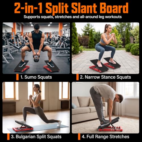 Slant Board for Calf Stretching, Steel Squat Wedge for Home Gym | 2 Pack, 5-Level Height, Adjustable Width, Full Matte Surface, Non Slip, Max 800 lbs, ATG Training, Plantar Fasciitis Relief