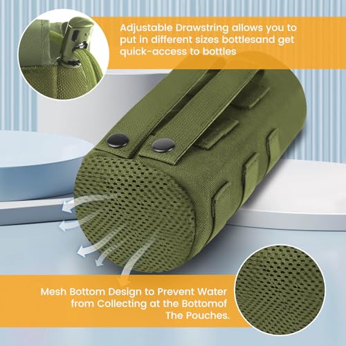 Molle Water Bottle Holder, Upgraded 1000D Nylon Tactical Molle Water Bottle Pouch, Sports Water Bottle Bag Bottom Mesh Lining Hydration Carrier for Camping, Climbing, Hiking and Travelling - color: Green-2pack