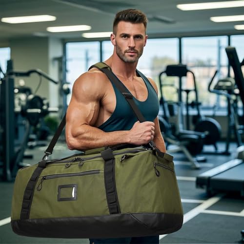 TUGUAN 100L Extra Large Travel Duffle Bag Backpack for Men, 3 in 1 Sports Duffel Bags W/Adjustable Shoulder Strap & Dividers Gym Equipment/Gear Weekend Overnight Bag for Trip Camping Hiking, XL Green - color: Green