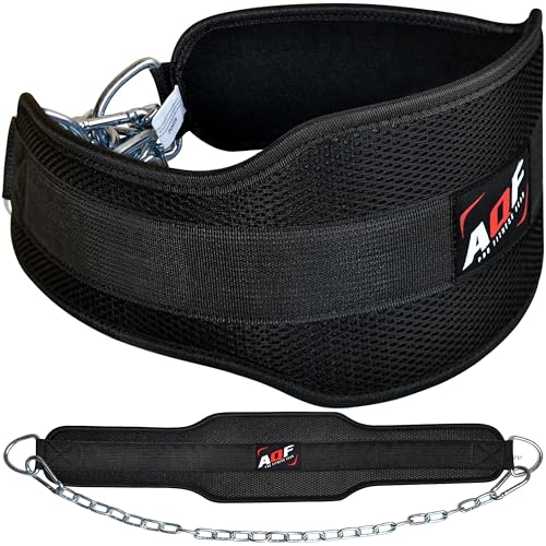 AQF Dip Belt with 36" Steel Chain - Neoprene Padded Back Support Belt | Secure Carabiners for Weighted Pull ups, Dips, Gym, Powerlifting, Bodybuilding, Squat & Fitness - color: Black
