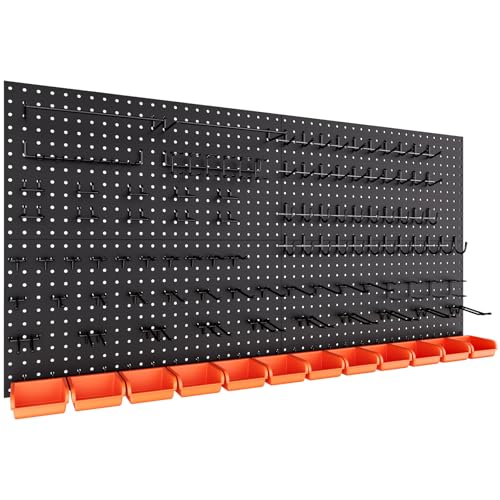 INCLY 48x24 Inch Metal Peg Board Kit 1/4" Pegboard Hooks Accessories | 4PCS Peg Board Panels, 156PCS Pegboard Accessories, Black Pegboard Wall Organizer, Tool Storage System for Garage Workbench - size: 48x24 Inch
