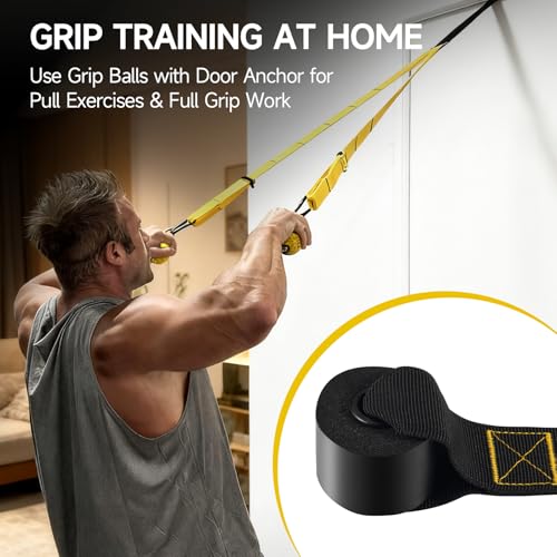 FitBeast Pull Up Ball Grips & Finger Straps Set – Grip Balls for Dead Hangs, Pull Ups, Climbing & Home Gym Training - color: Yellow