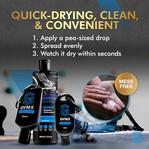 50ML/100ML/400ML Superior Grip Premium Liquid Chalk. Long Lasting Mess-Free Gym Chalk for Weightlifting, Gymnastics, Climbing. Fast Drying Refillable Gym Accessories. Package May Vary. - style: 400ML - 1 Pack