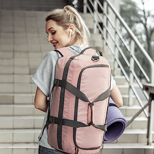 G4Free Gym Bag for Women Men Duffle Backpack with Shoe Compartment Water Resistant Travel Weekender Bag - color: pink