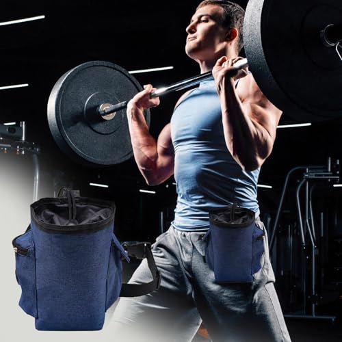Chalk Bag for Rock Climbing Drawstring Closure Zippered Pockets Adjustable | Chalk Organizer for Rock Climbing, Bouldering, Weightlifting, Gymnastics, Adults Women Men - color: Navy Blue
