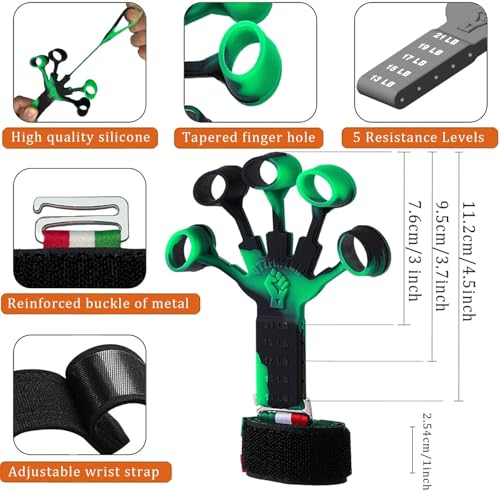 Grip Strength Trainer with Forearm Strengthener, Hand Grip Strengthener, Hand Extension Exerciser, Stress Relief Ball and Hand Grip Strengthener for Muscle Building and Injury Recover(5 PCS) - color: Black & red