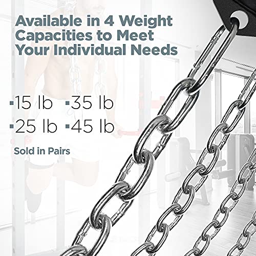 Logest Weight Lifting Chains with Collars - 1 Pair Available in 15LB 25LB 35LB 45LB Steel Workout Chains - Fitness Equipment for Deadlifts Bench Presses and More Targets Back Legs Core Weight Chains